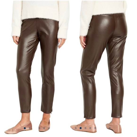 NWT OLD NAVY Extra High-Waisted Faux-Leather Eco-friendly Pants Brown Size 14 - Picture 2 of 9